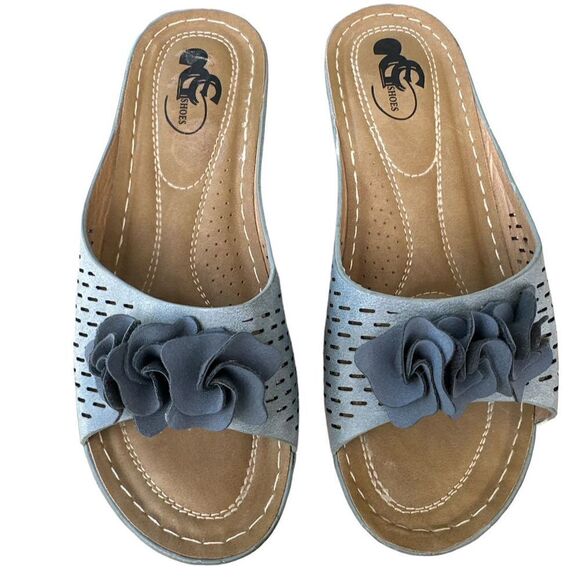 Good Choice Juliet Wedge Sandals Gray Floral Perforated Slip-On Women's Shoes - Picture 3 of 11